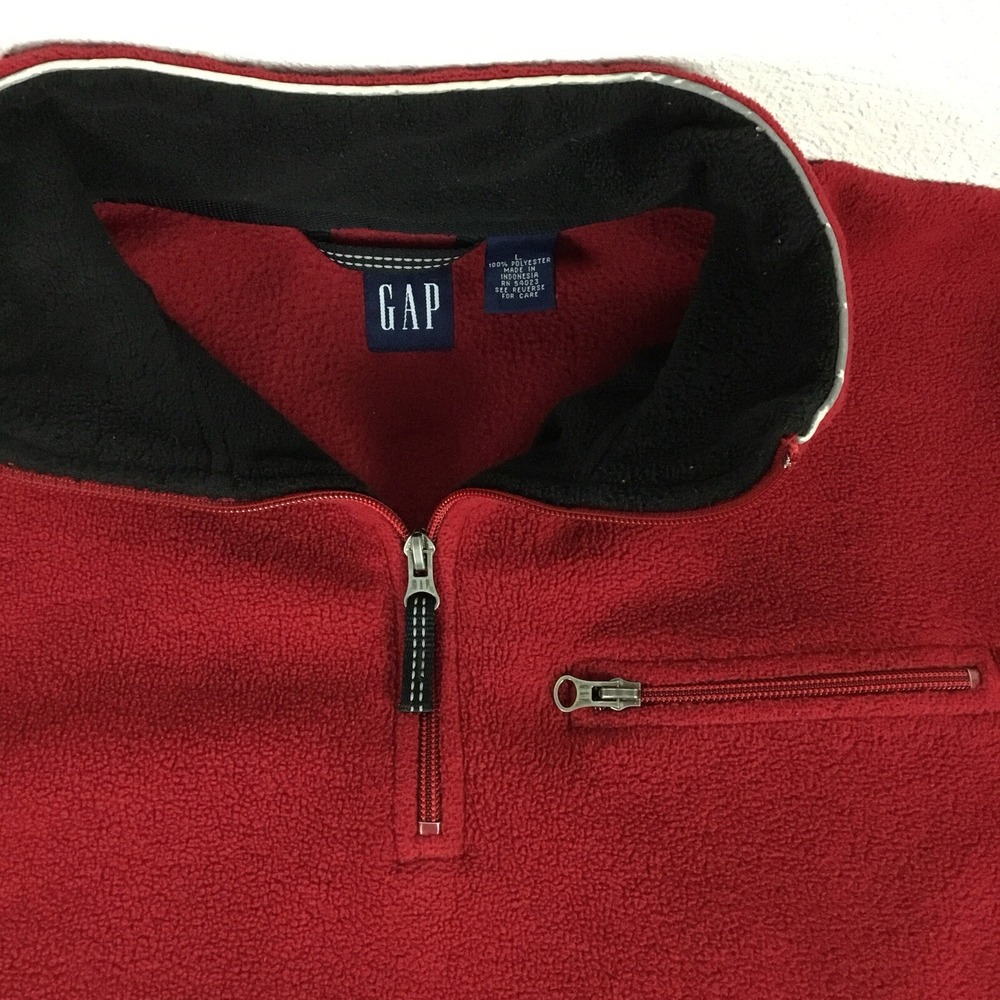 Gap Vintage 1/4 Zip Fleece Men's L  50" Pullover Sweatshirt Red Long Sleeve Y2k - Picture 2 of 10